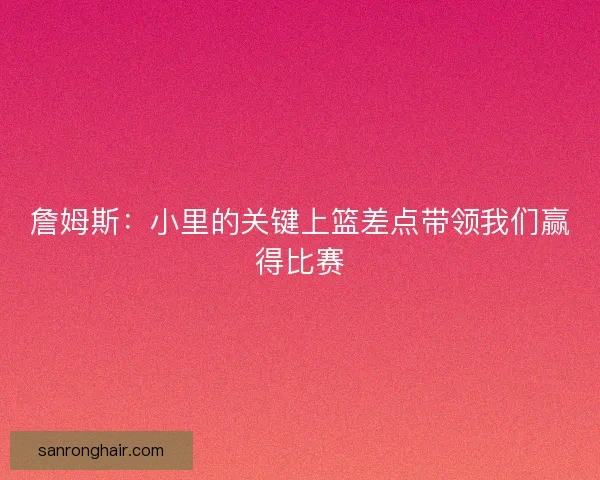 詹姆斯：小里的关键上篮差点带领我们赢得比赛
